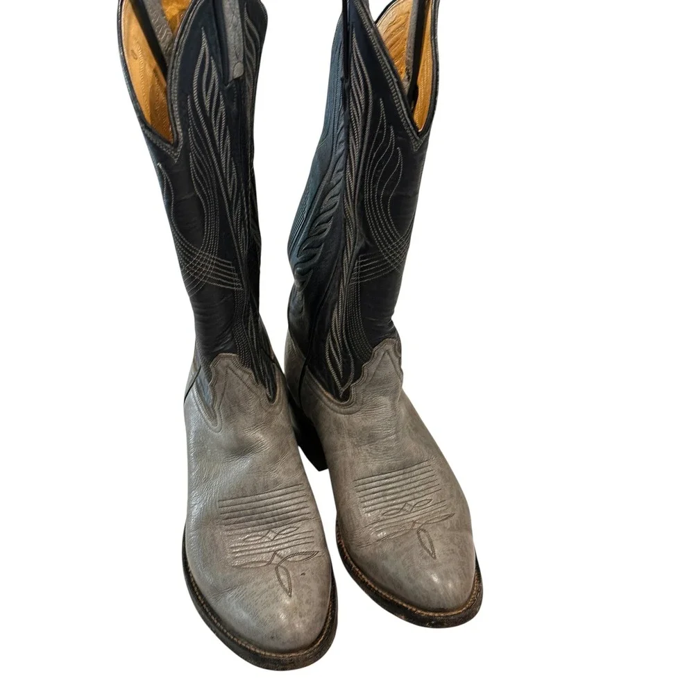 Tony Lama Kids Gray Black Leather Cowboy Western Boots 8034 Size 5